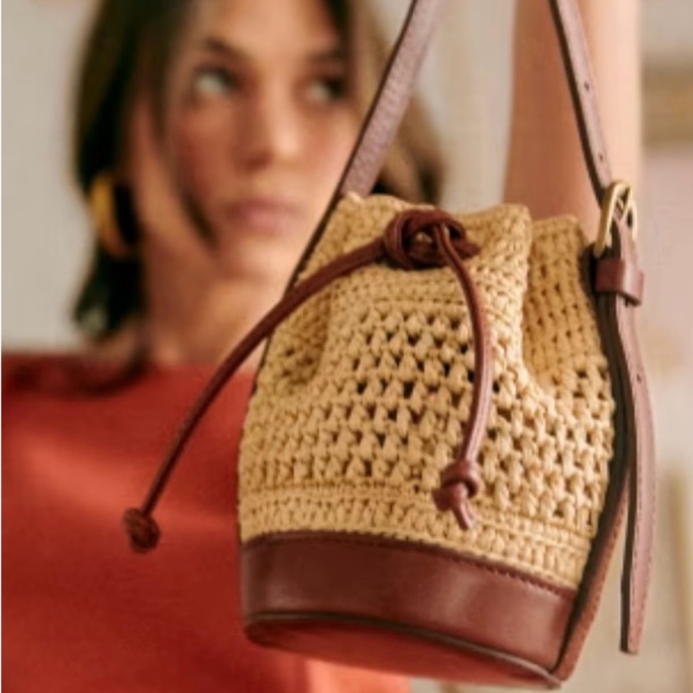 Sezane Nano Farrow Bucket Bag Natural Raffia